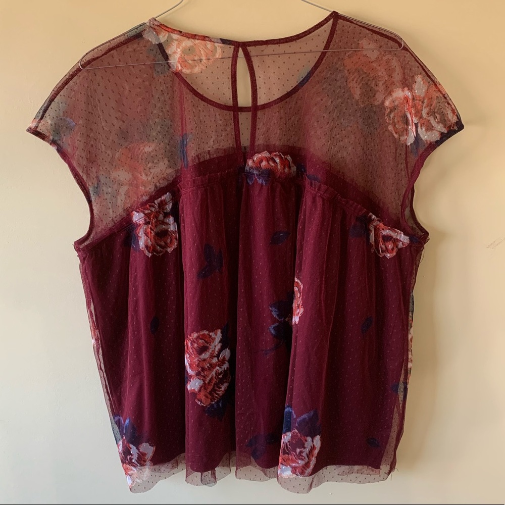 Maurices | Maroon Tulle Floral Sleeveless Top | 3 - Picture 2 of 7